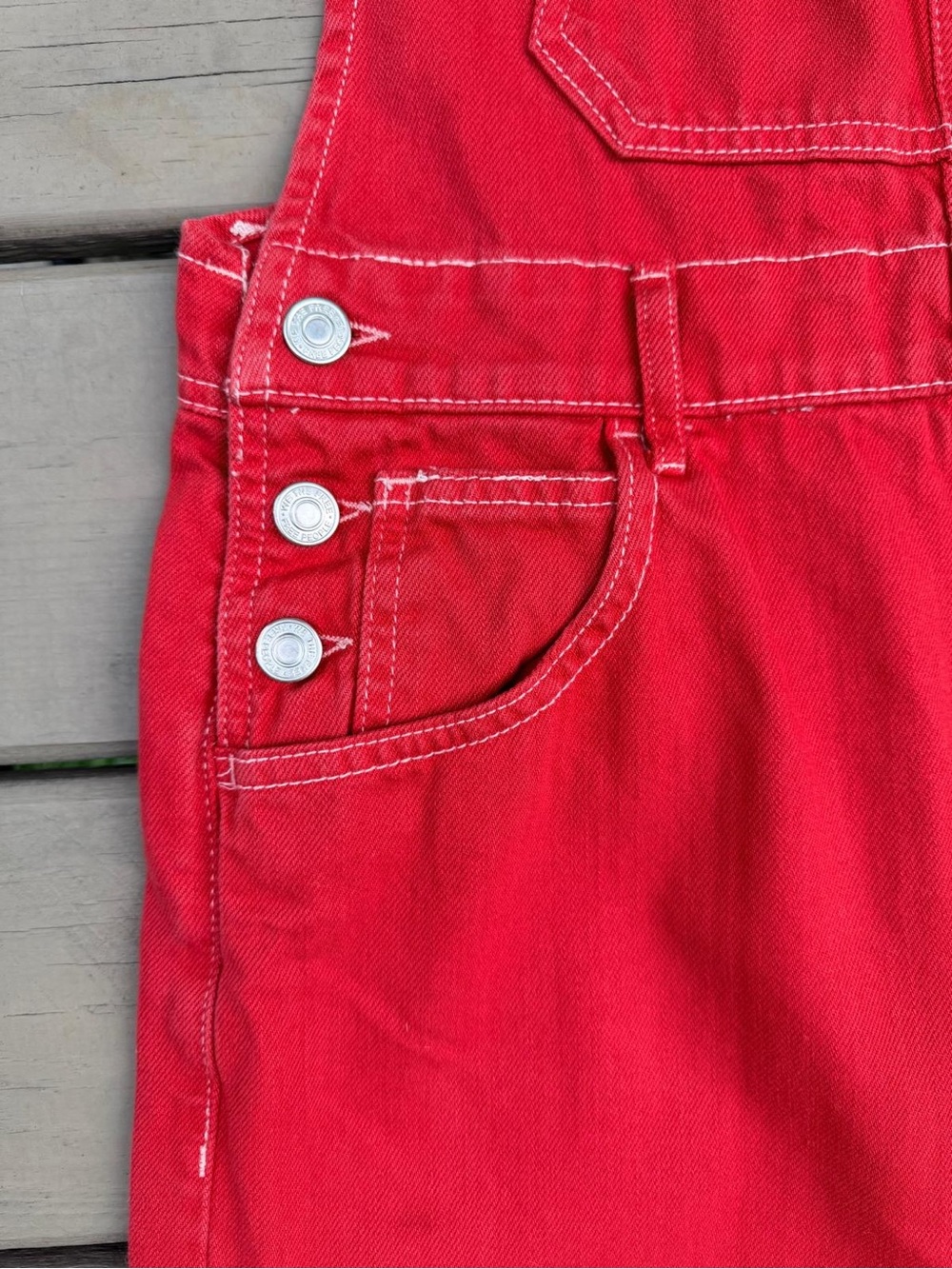 Free People We The Free Ziggy Red Denim Overalls in Heart Eyes Red - Picture 15 of 16
